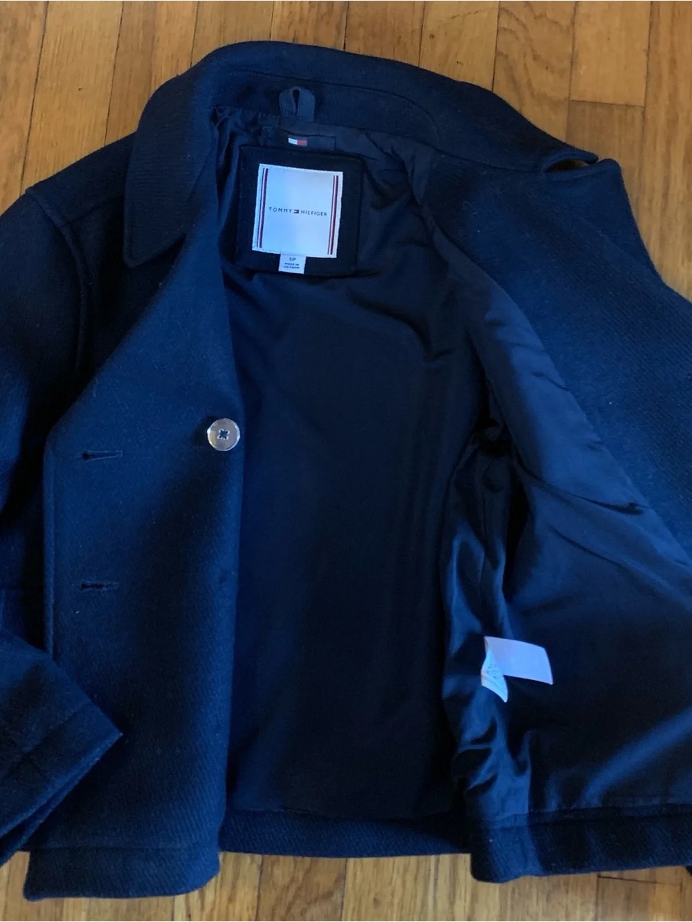 Kids Tommy Hilfiger Classic Navy Double-Breasted Peacoat S Fall/ Winter wool
